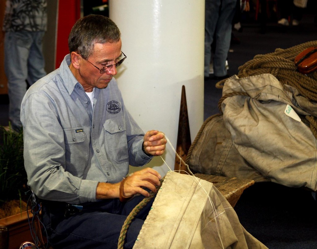 Demonstrating traditional sailmaking skills - Sydney International Boat Show 2010 © Sail-World.com /AUS http://www.sail-world.com